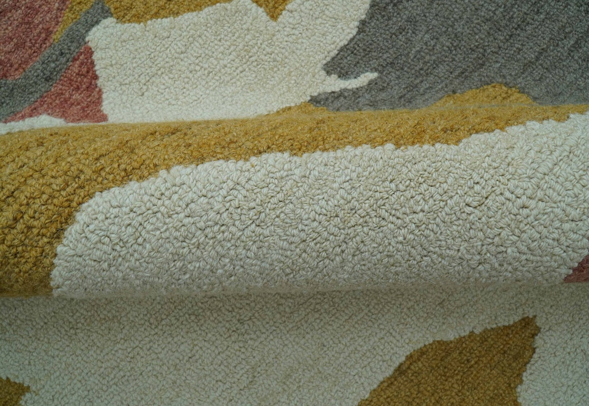 Custom Made Contemporary Abstract Ivory, Yellow And Rust Hand Tufted Wool Area Rug.