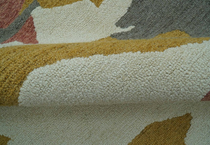 Custom Made Contemporary Abstract Ivory, Yellow And Rust Hand Tufted Wool Area Rug.