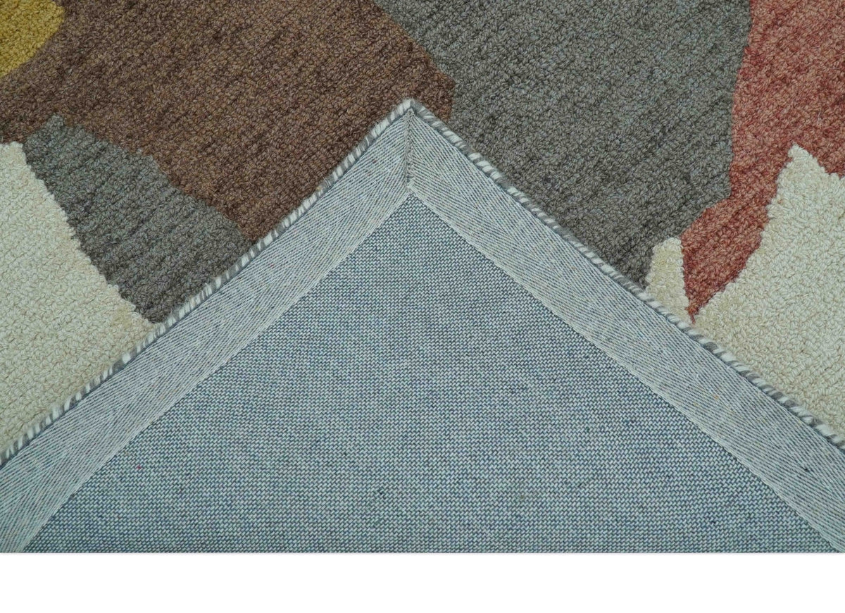 Custom Made Contemporary Abstract Ivory, Yellow And Rust Hand Tufted Wool Area Rug.
