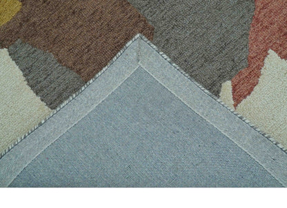 Custom Made Contemporary Abstract Ivory, Yellow And Rust Hand Tufted Wool Area Rug.