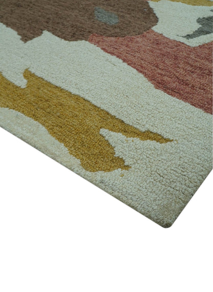 Custom Made Contemporary Abstract Ivory, Yellow And Rust Hand Tufted Wool Area Rug.