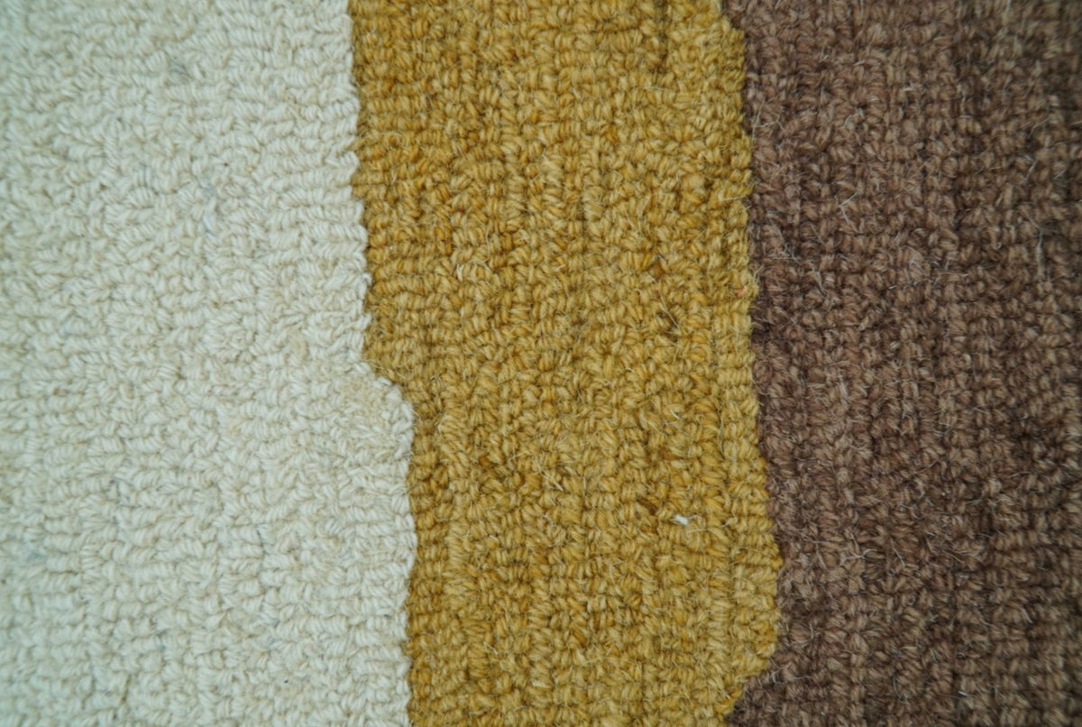 Custom Made Contemporary Abstract Ivory, Yellow And Rust Hand Tufted Wool Area Rug.