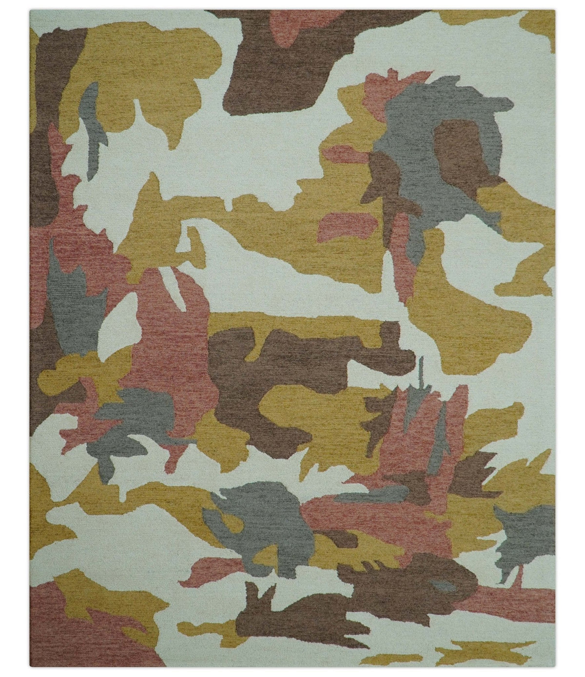 Custom Made Contemporary Abstract Ivory, Yellow And Rust Hand Tufted Wool Area Rug.