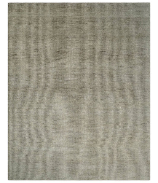 Custom Made Contemporary Brown and Ivory Hand Knotted Rug Area Rug.