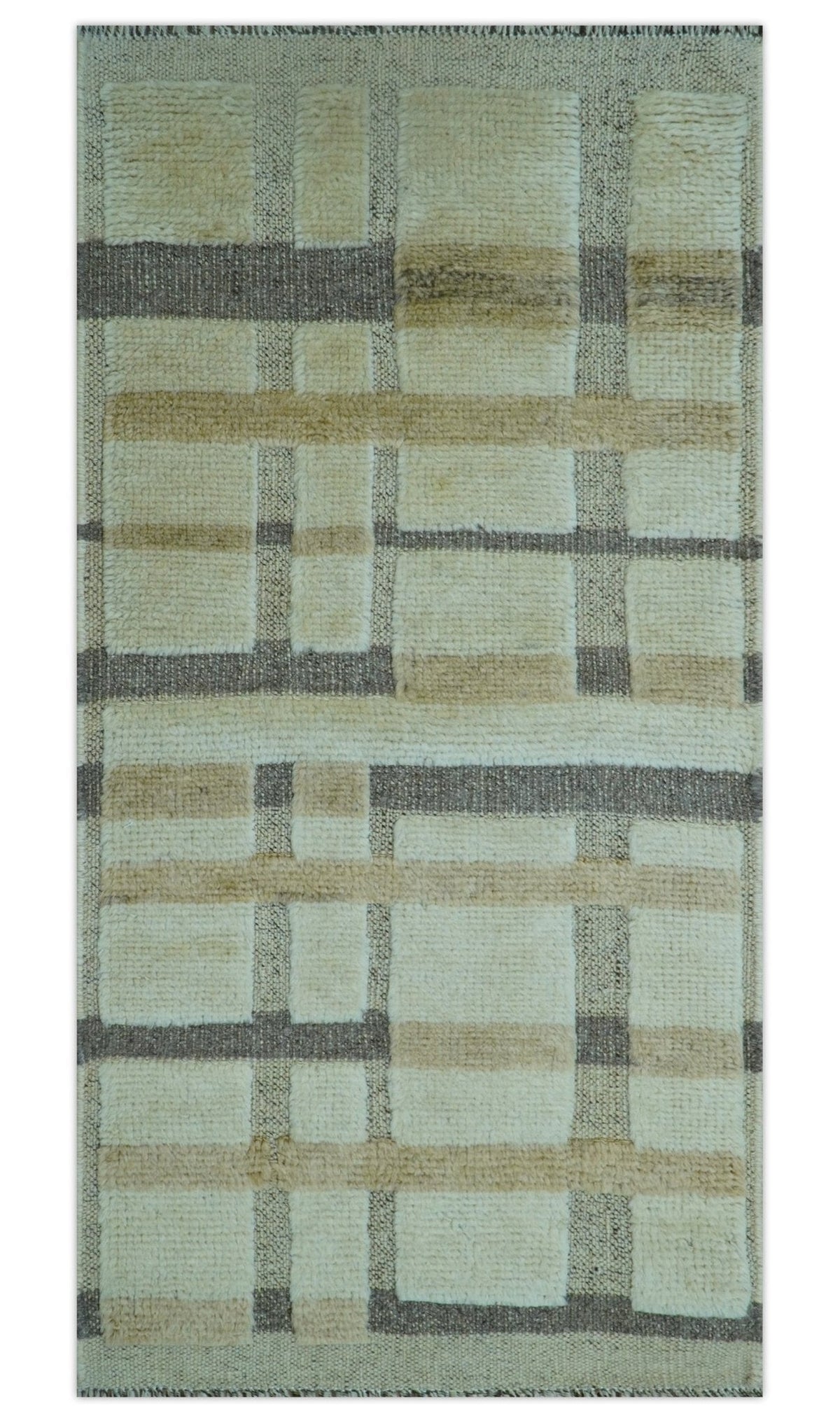 Custom Made Contemporary Design Beige And Gray Hand knotted wool Area Rug.