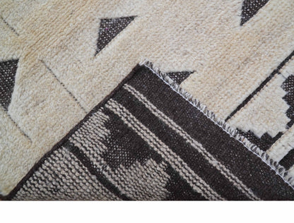 Custom Made Contemporary Design Black And Beige Hand knotted wool Area Rug.