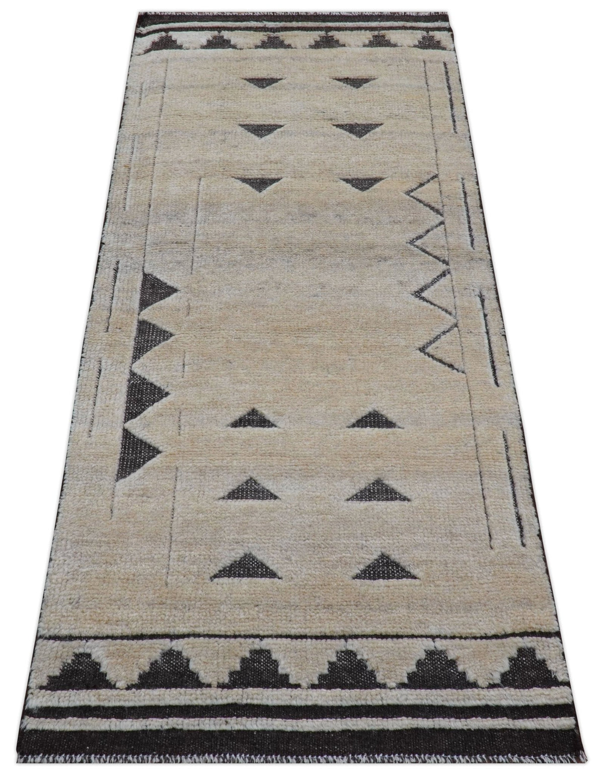 Custom Made Contemporary Design Black And Beige Hand knotted wool Area Rug.