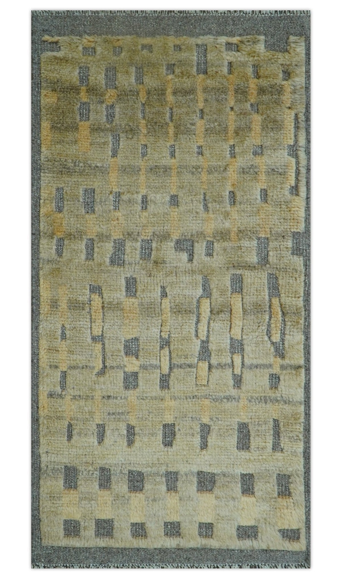 Custom Made Contemporary Design Gray And wheat Hand knotted wool Area Rug.