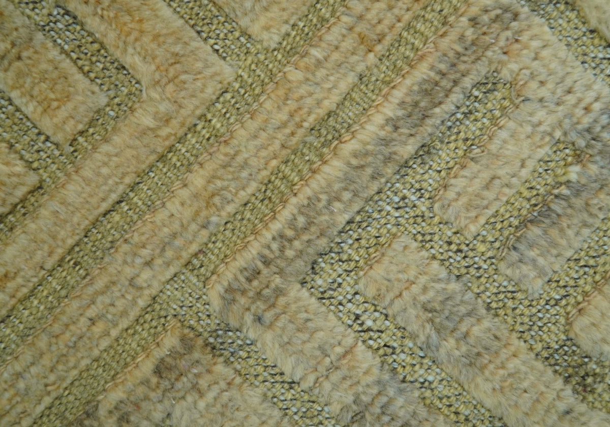 Custom Made Contemporary Design Gray And Wheat Hand knotted wool Area Rug.
