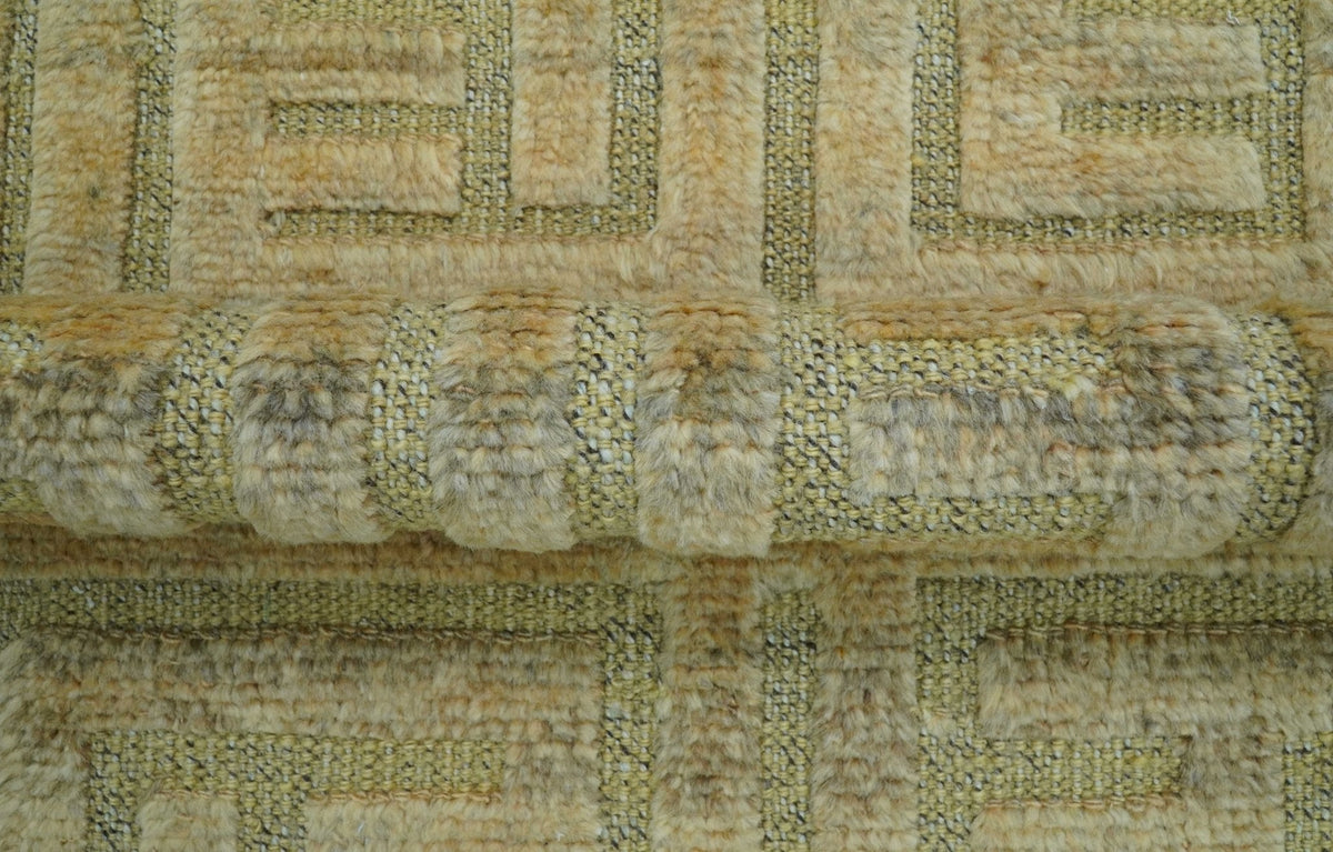 Custom Made Contemporary Design Gray And Wheat Hand knotted wool Area Rug.