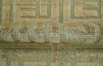 Custom Made Contemporary Design Gray And Wheat Hand knotted wool Area Rug.
