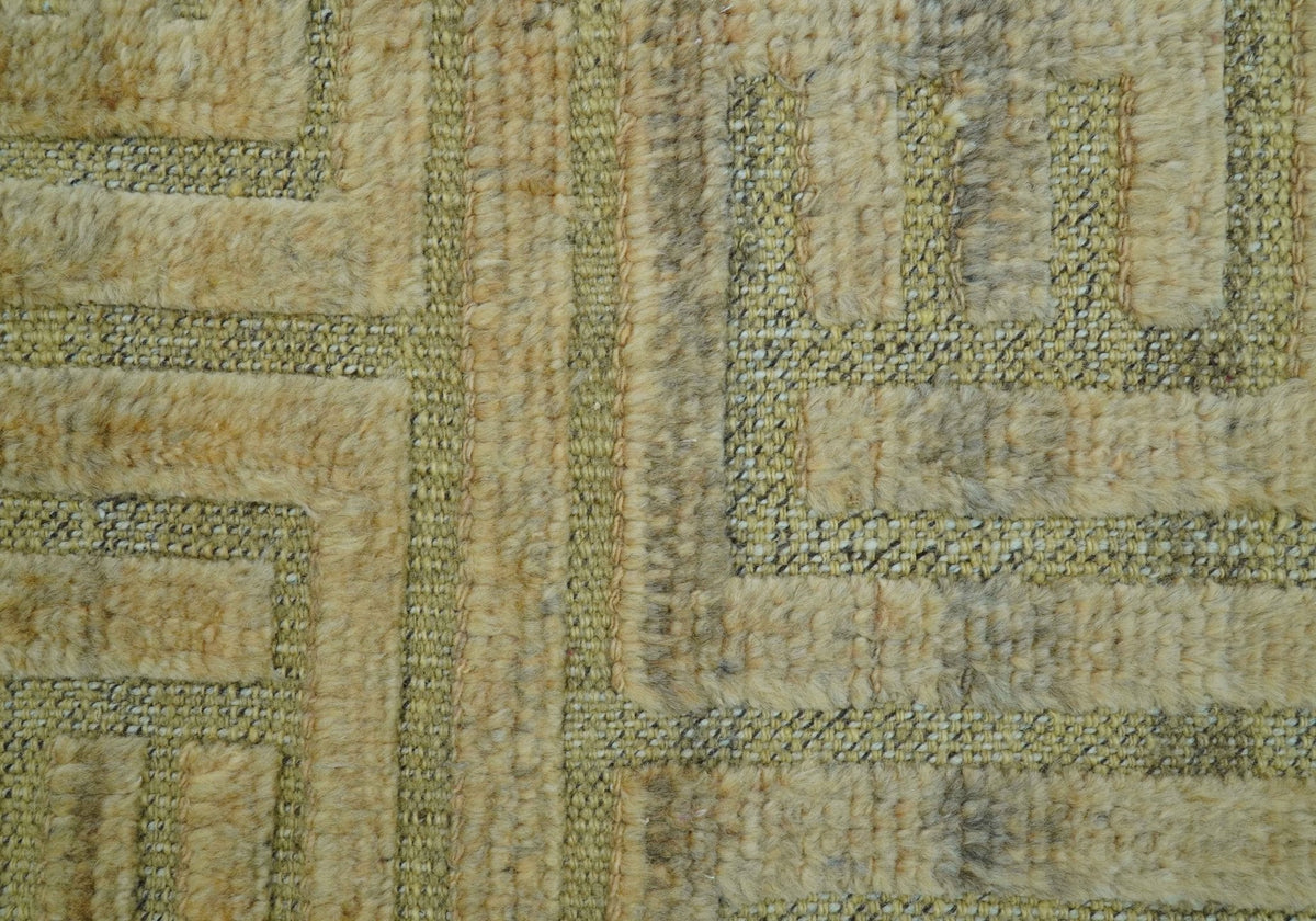 Custom Made Contemporary Design Gray And Wheat Hand knotted wool Area Rug.