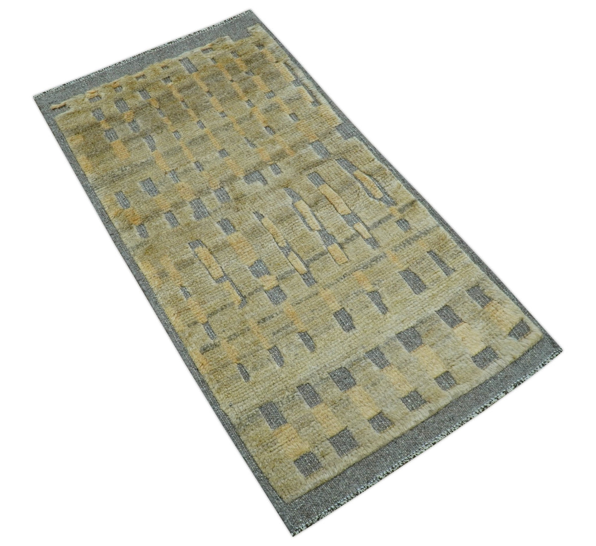 Custom Made Contemporary Design Gray And wheat Hand knotted wool Area Rug.