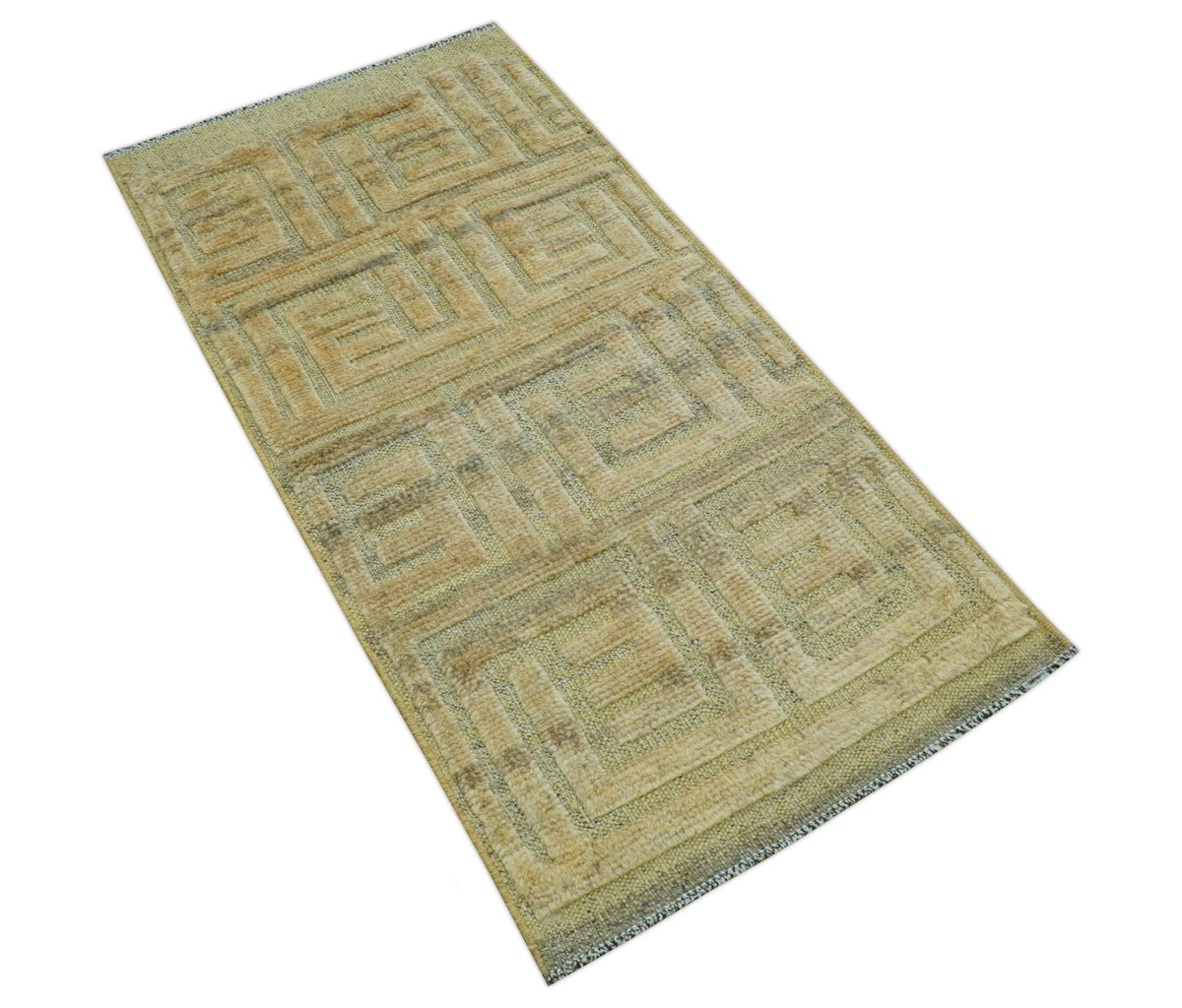 Custom Made Contemporary Design Gray And Wheat Hand knotted wool Area Rug.
