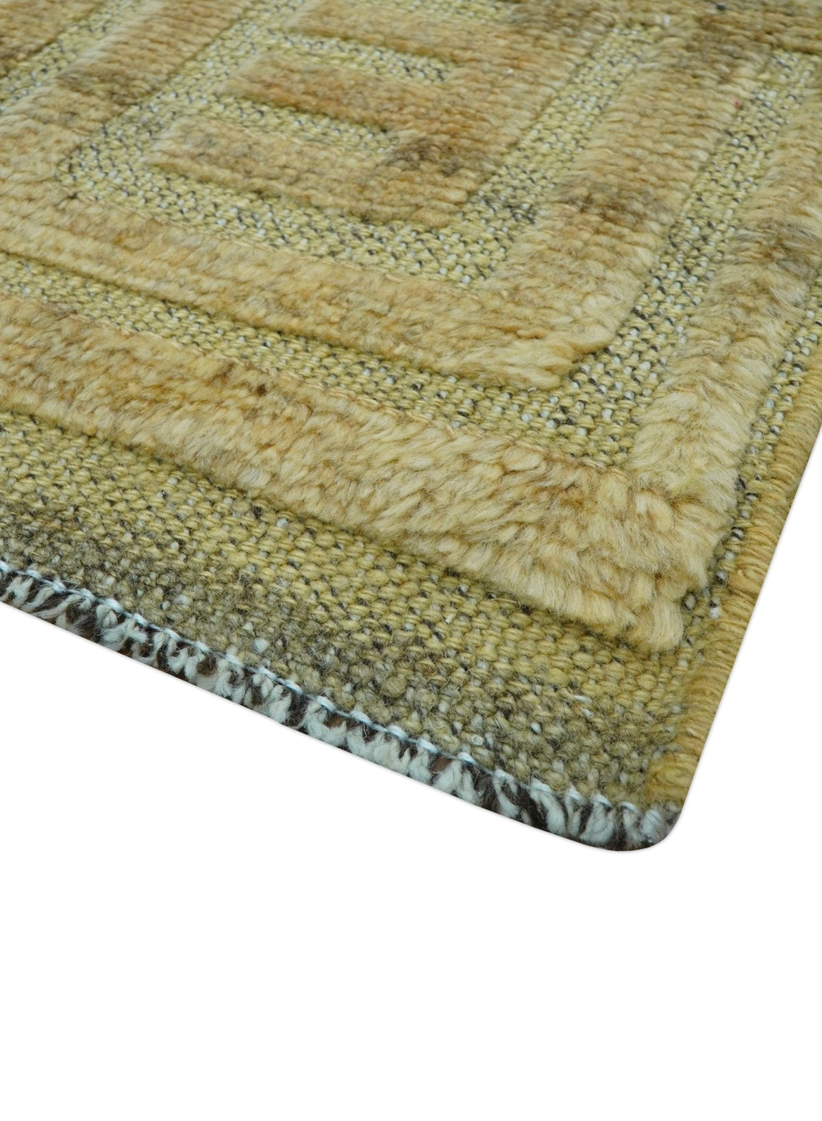Custom Made Contemporary Design Gray And Wheat Hand knotted wool Area Rug.