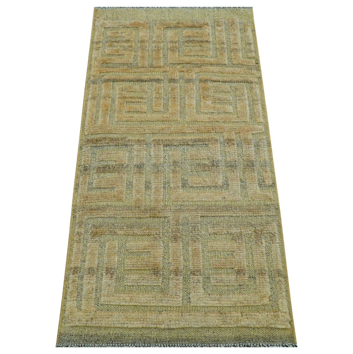 Custom Made Contemporary Design Gray And Wheat Hand knotted wool Area Rug.