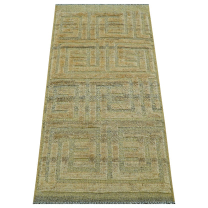 Custom Made Contemporary Design Gray And Wheat Hand knotted wool Area Rug.