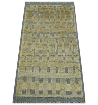 Custom Made Contemporary Design Gray And wheat Hand knotted wool Area Rug.