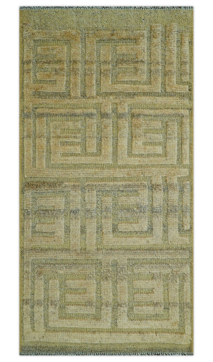 Custom Made Contemporary Design Gray And Wheat Hand knotted wool Area Rug.