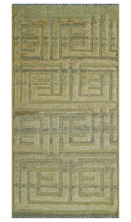 Custom Made Contemporary Design Gray And Wheat Hand knotted wool Area Rug.