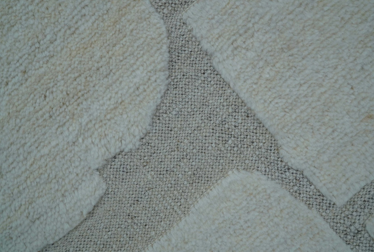Custom Made Contemporary Gray Hand Knotted Wool Area Rug.