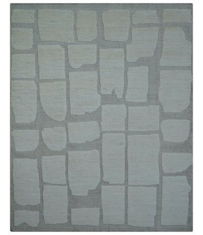 Custom Made Contemporary Gray Hand Knotted Wool Area Rug.