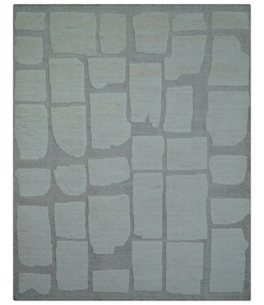 Custom Made Contemporary Gray Hand Knotted Wool Area Rug.