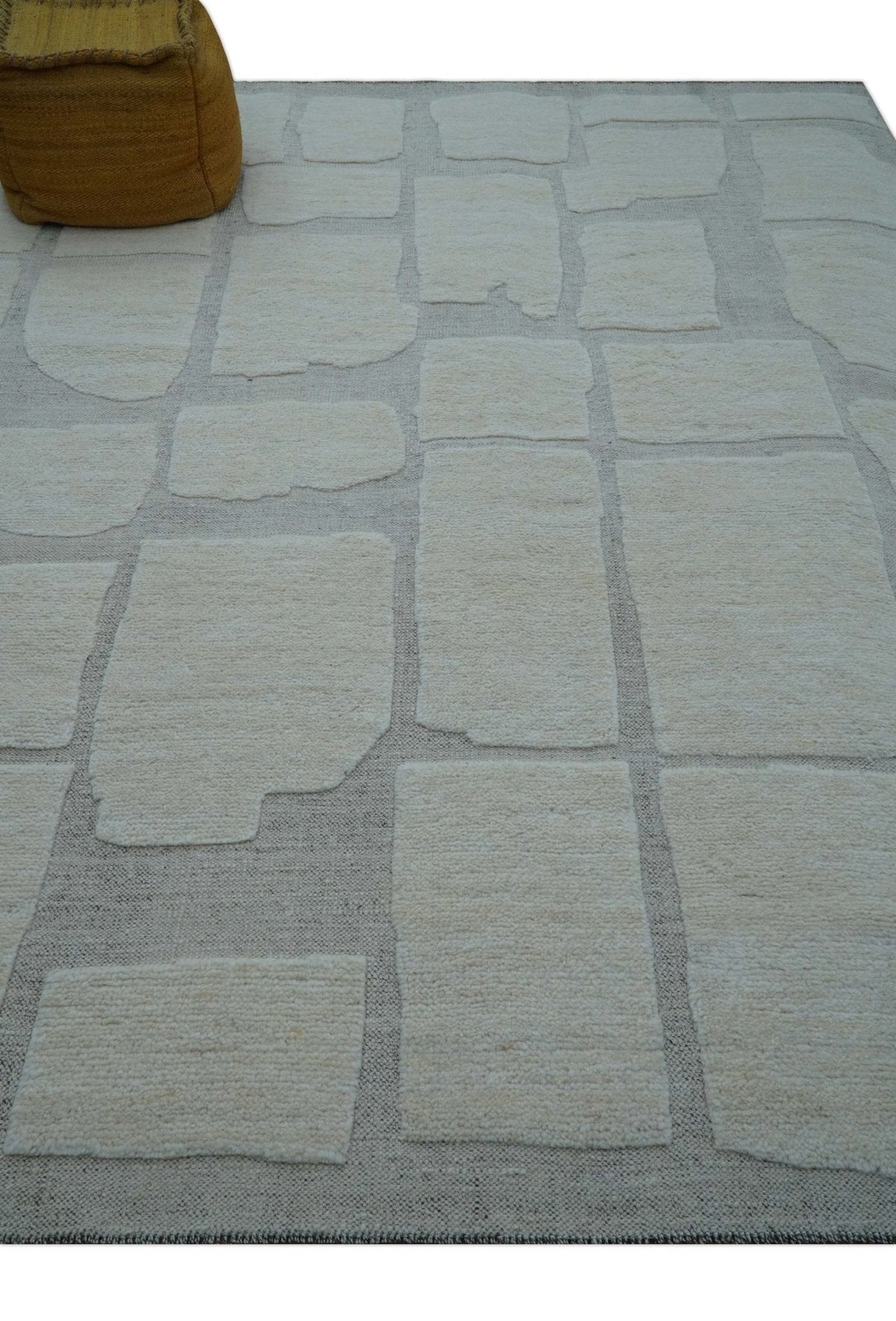 Custom Made Contemporary Gray Hand Knotted Wool Area Rug.