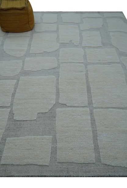 Custom Made Contemporary Gray Hand Knotted Wool Area Rug.
