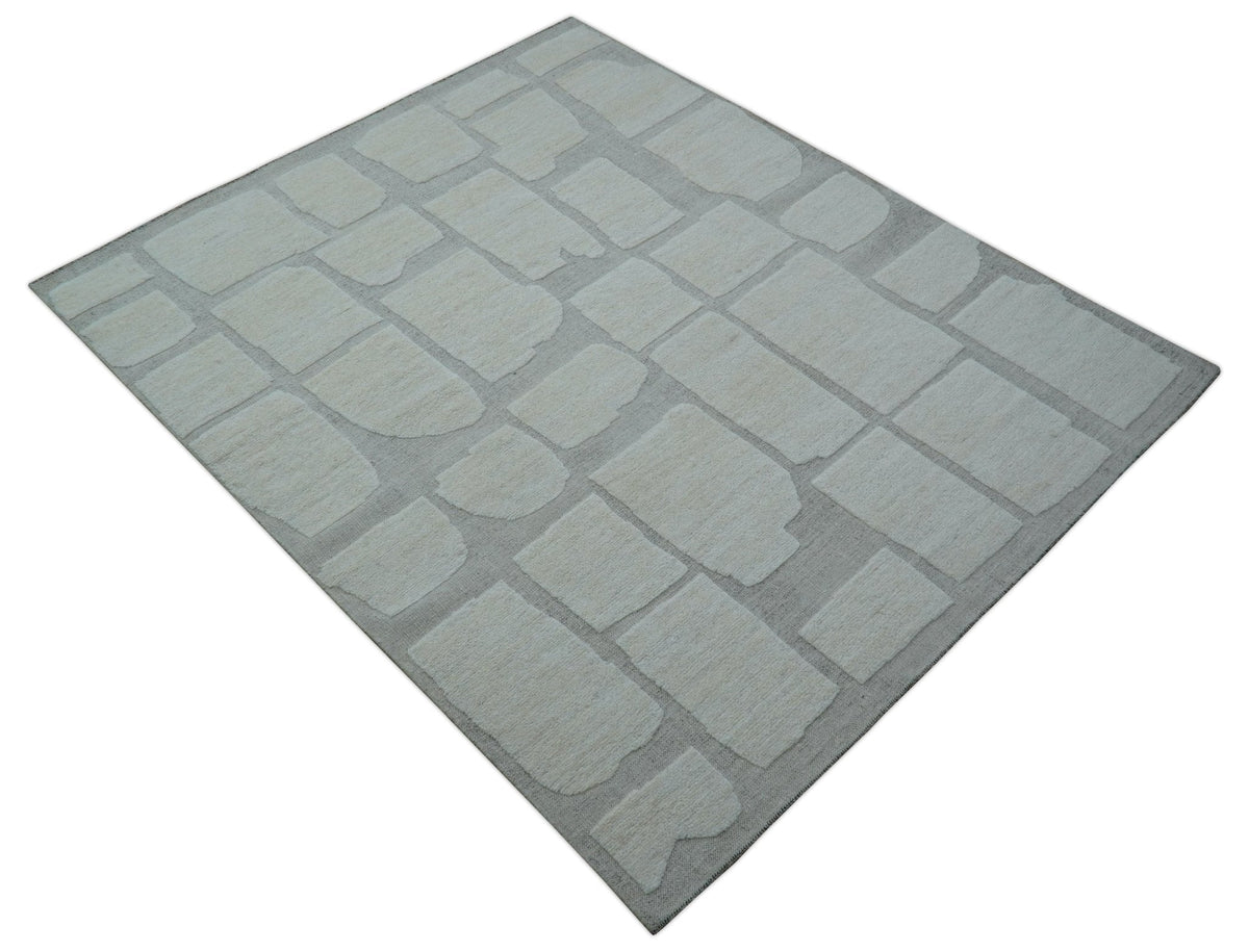Custom Made Contemporary Gray Hand Knotted Wool Area Rug.
