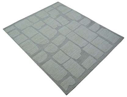 Custom Made Contemporary Gray Hand Knotted Wool Area Rug.