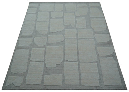 Custom Made Contemporary Gray Hand Knotted Wool Area Rug.