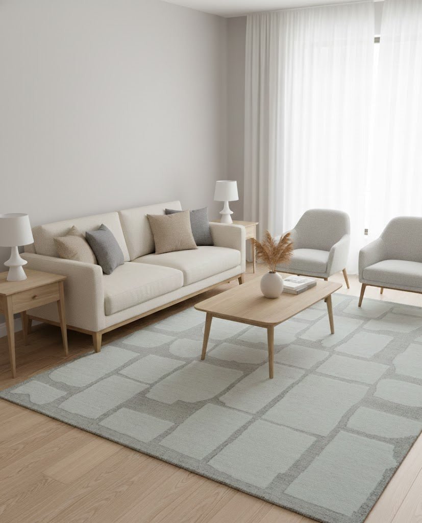 Custom Made Contemporary Gray Hand Knotted Wool Area Rug.