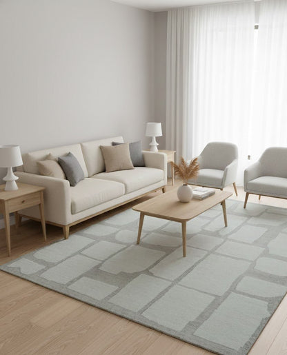 Custom Made Contemporary Gray Hand Knotted Wool Area Rug.