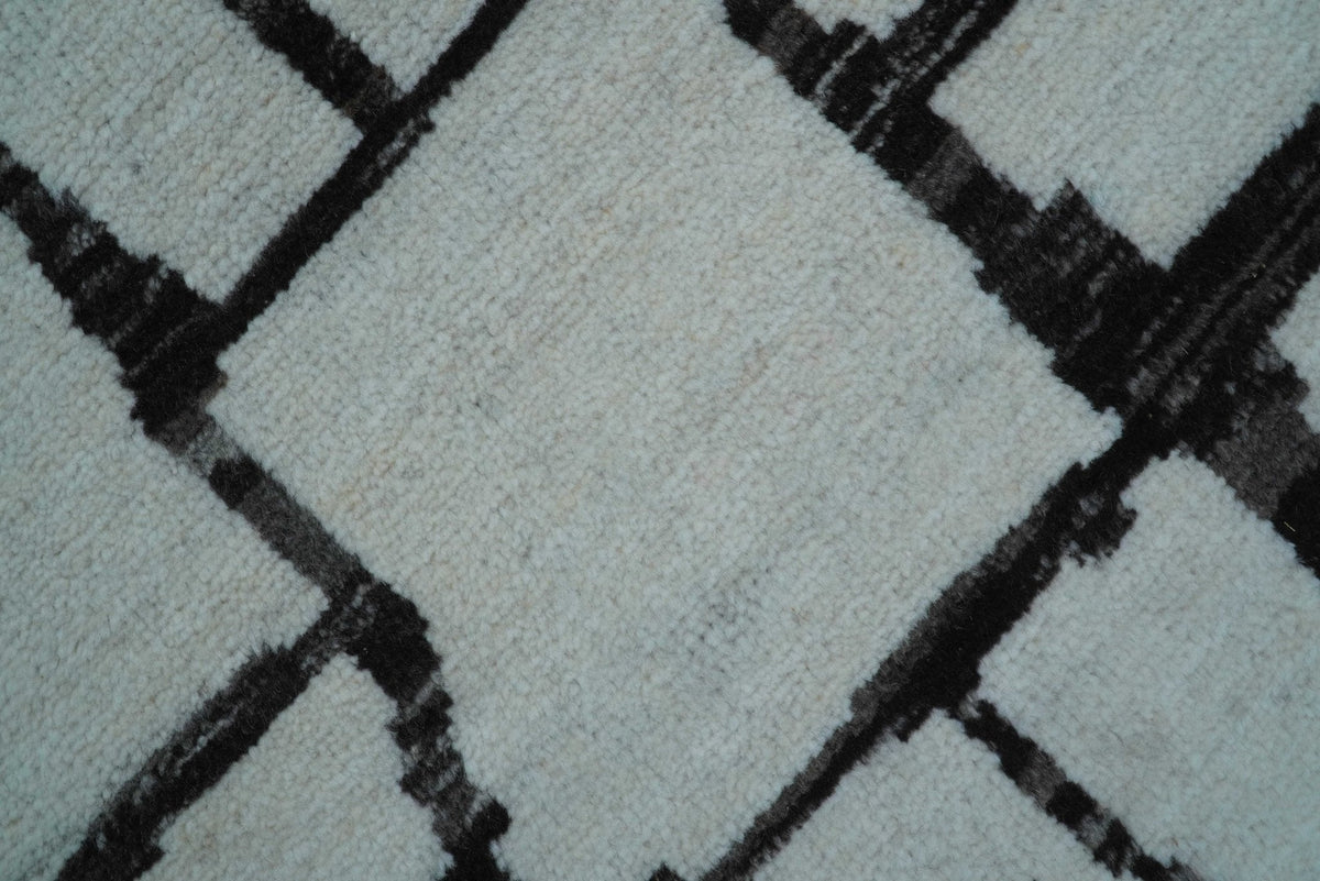Custom Made Contemporary Ivory And Dark Brown Hand Knotted Wool Rug.