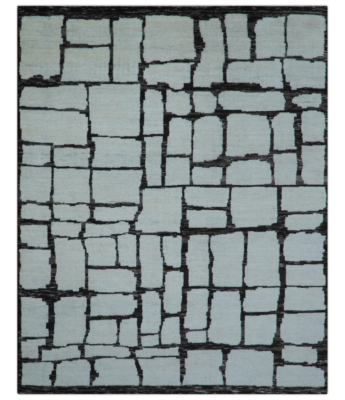 Custom Made Contemporary Ivory And Dark Brown Hand Knotted Wool Rug.