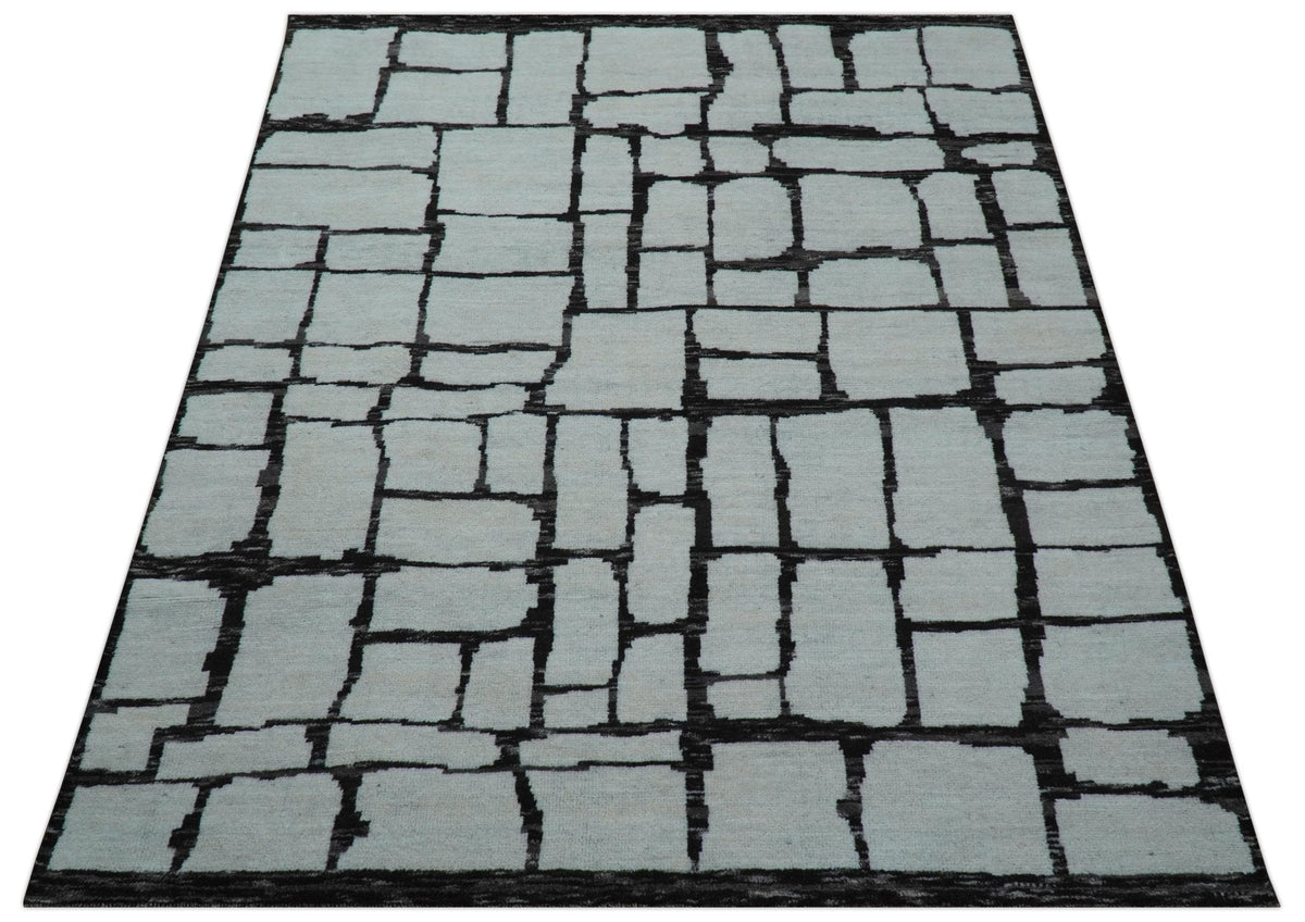 Custom Made Contemporary Ivory And Dark Brown Hand Knotted Wool Rug.