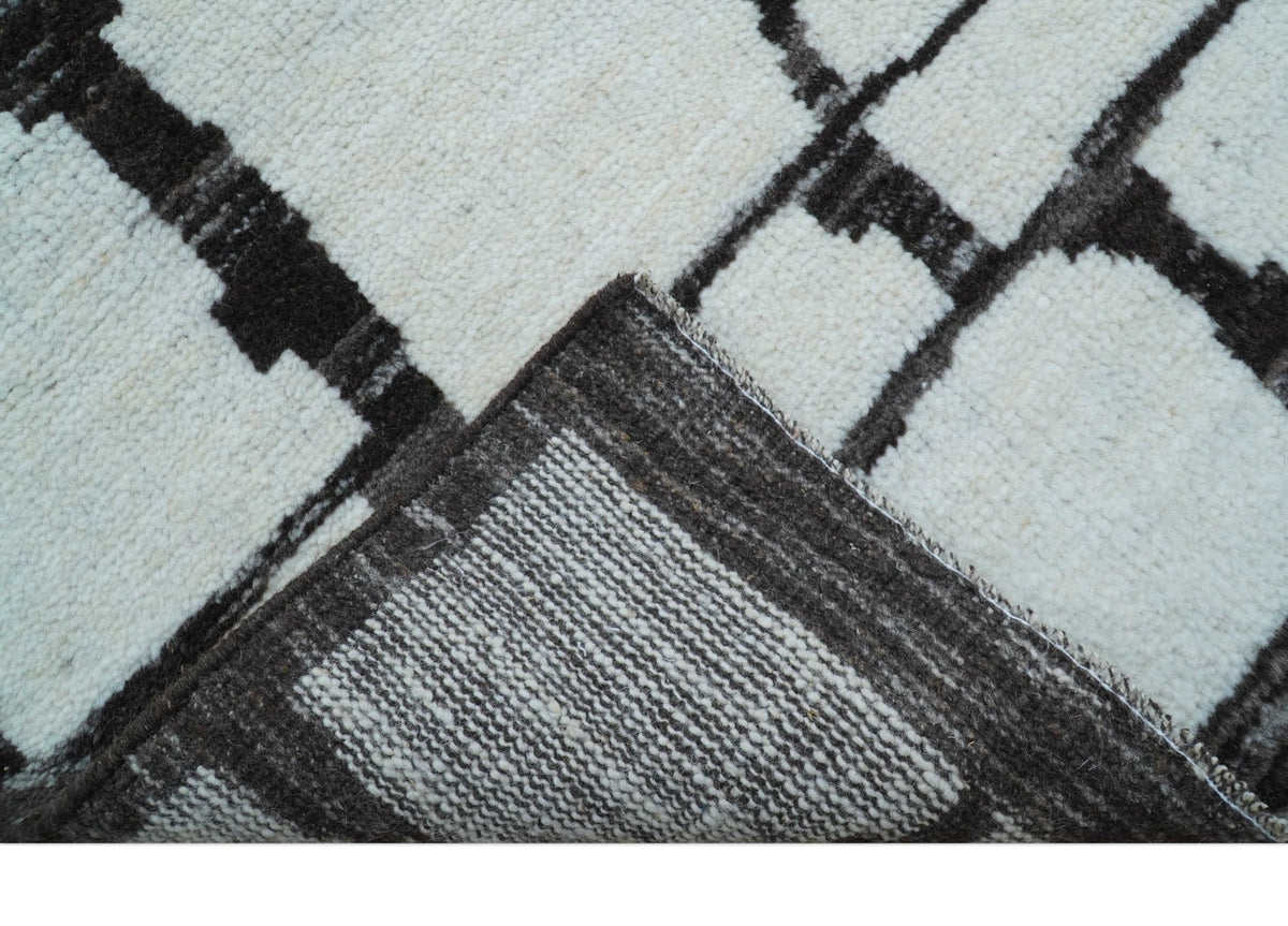 Custom Made Contemporary Ivory And Dark Brown Hand Knotted Wool Rug.
