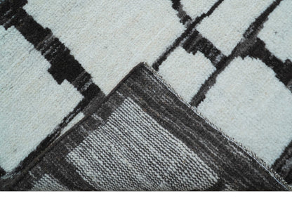 Custom Made Contemporary Ivory And Dark Brown Hand Knotted Wool Rug.