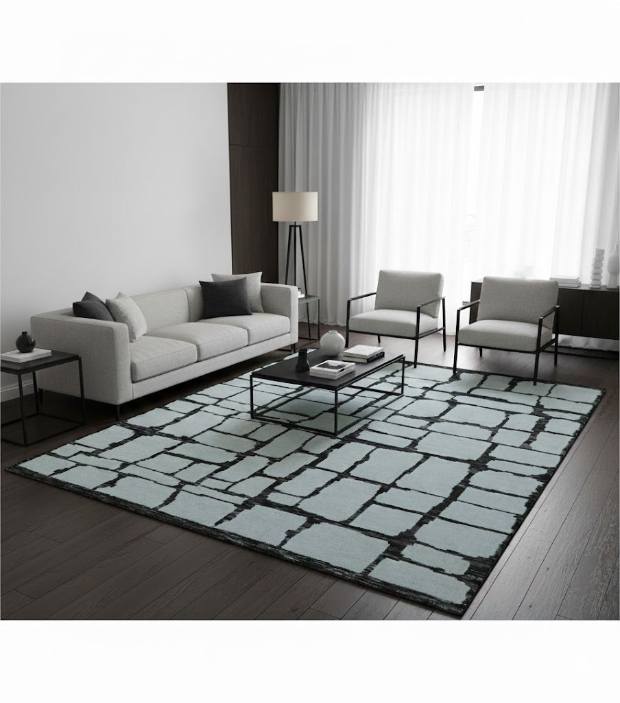 Custom Made Contemporary Ivory And Dark Brown Hand Knotted Wool Rug.