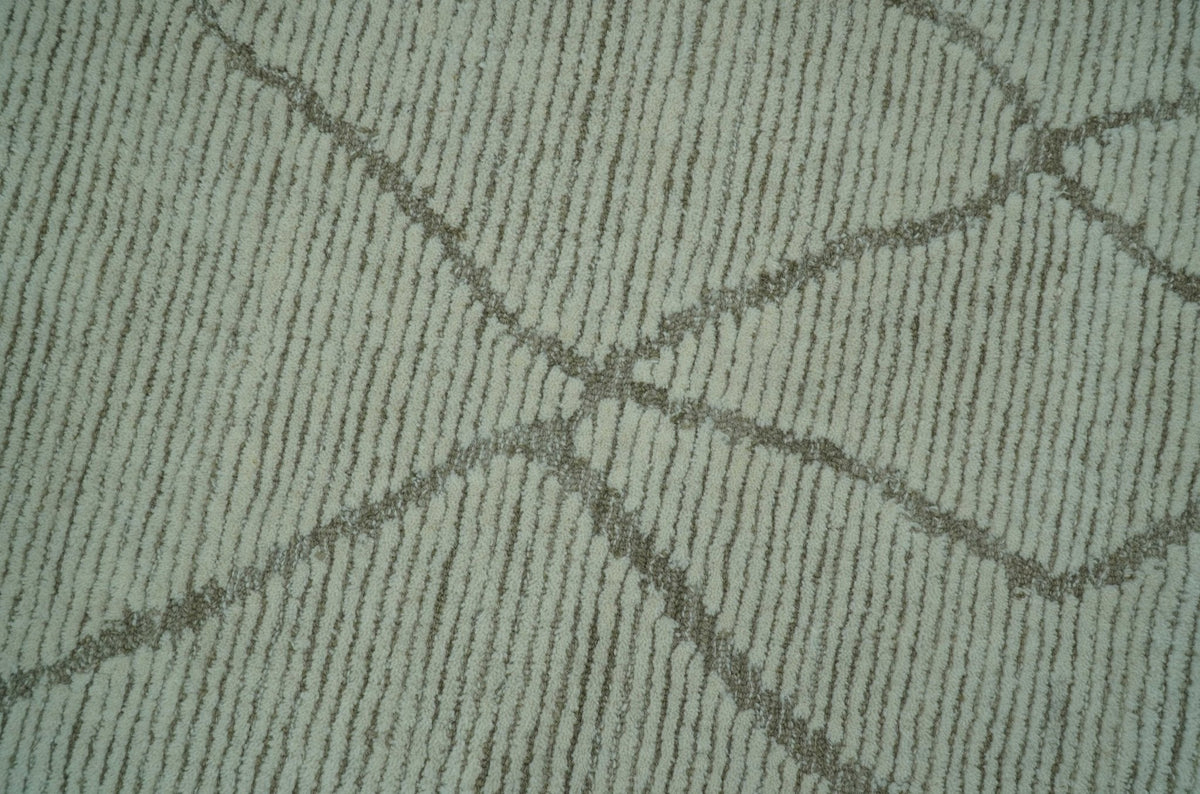 Custom Made Contemporary Pattern Brown And Ivory Hand Tufted Wool Area Rug.