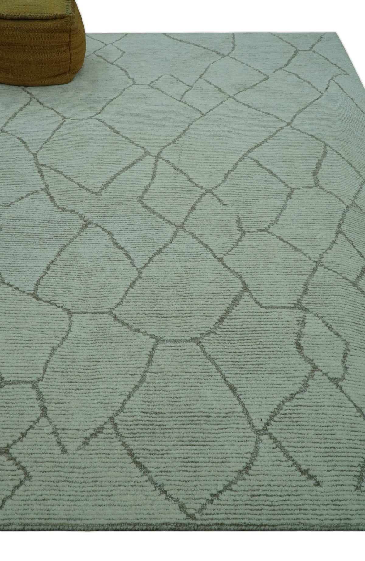 Custom Made Contemporary Pattern Brown And Ivory Hand Tufted Wool Area Rug.