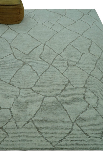 Custom Made Contemporary Pattern Brown And Ivory Hand Tufted Wool Area Rug.