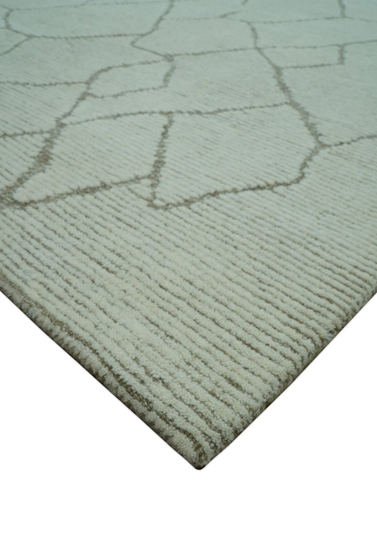 Custom Made Contemporary Pattern Brown And Ivory Hand Tufted Wool Area Rug.