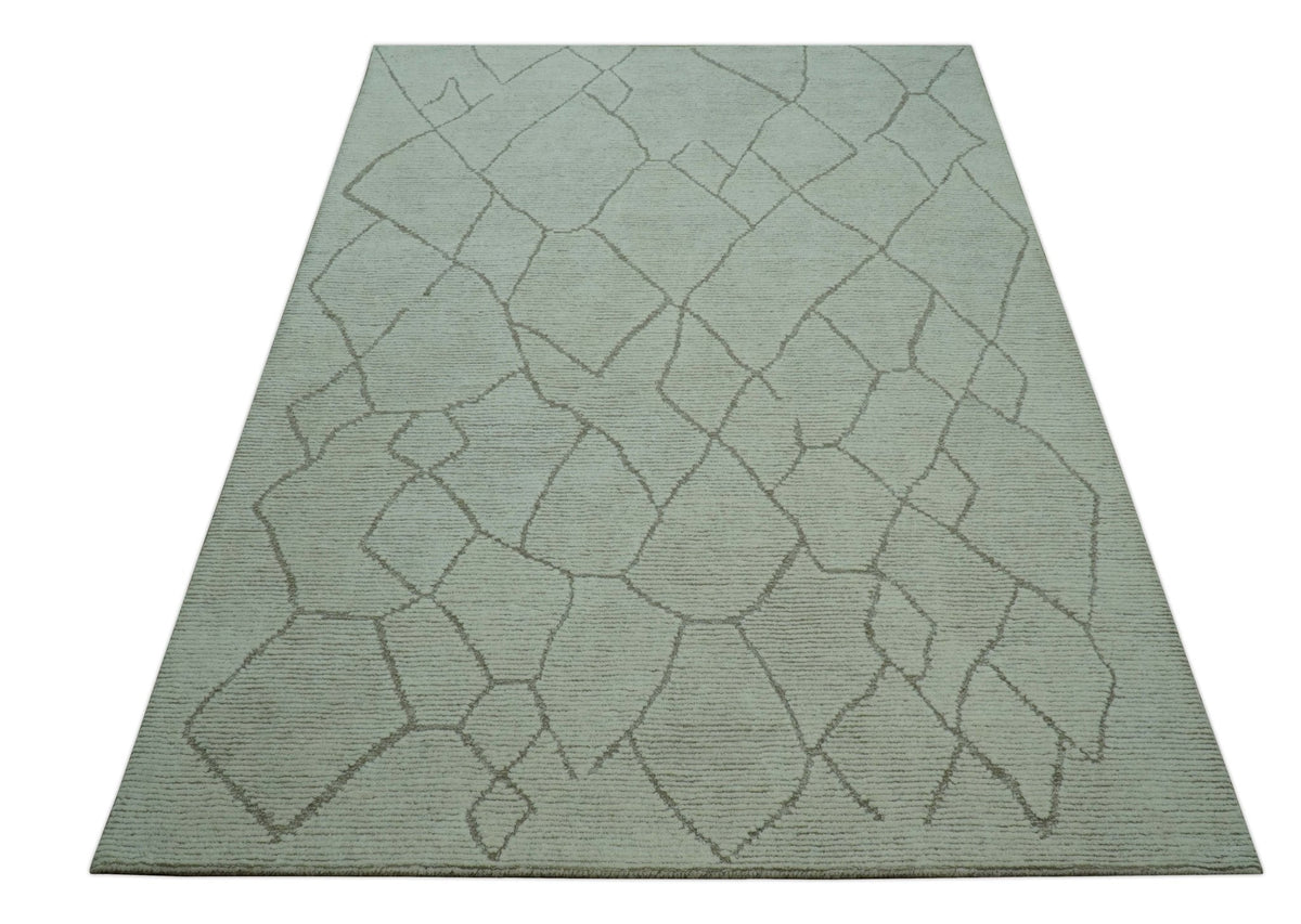 Custom Made Contemporary Pattern Brown And Ivory Hand Tufted Wool Area Rug.
