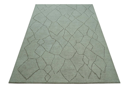 Custom Made Contemporary Pattern Brown And Ivory Hand Tufted Wool Area Rug.