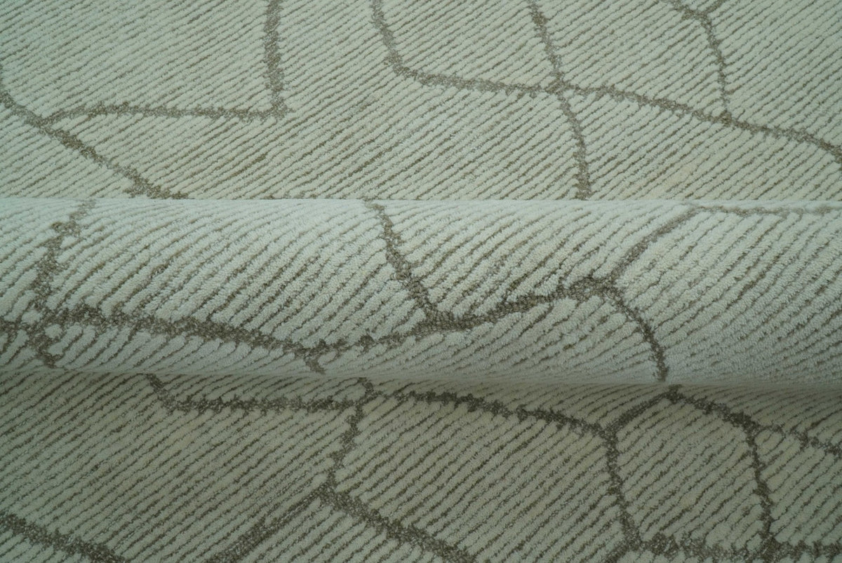 Custom Made Contemporary Pattern Brown And Ivory Hand Tufted Wool Area Rug.