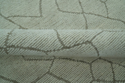 Custom Made Contemporary Pattern Brown And Ivory Hand Tufted Wool Area Rug.