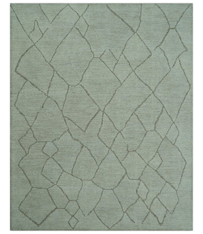 Custom Made Contemporary Pattern Brown And Ivory Hand Tufted Wool Area Rug.