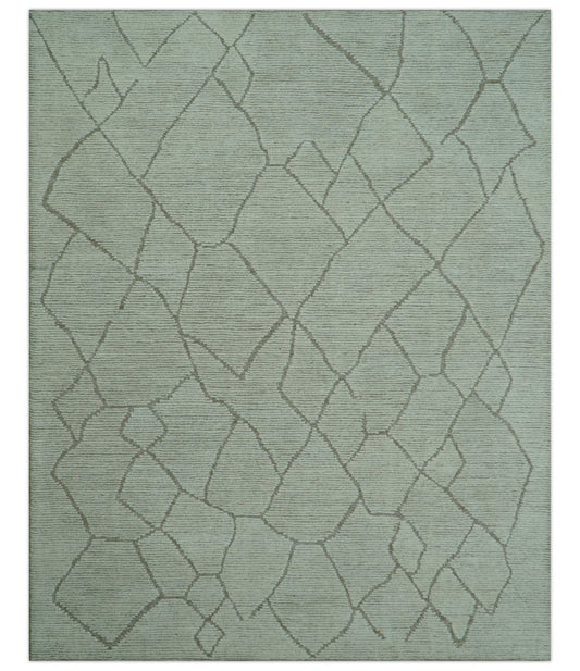 Custom Made Contemporary Pattern Brown And Ivory Hand Tufted Wool Area Rug.